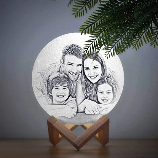 Custom 3D Printed Photo Lunar Light Moon Lamp, personalized with family photo, perfect Christmas gift