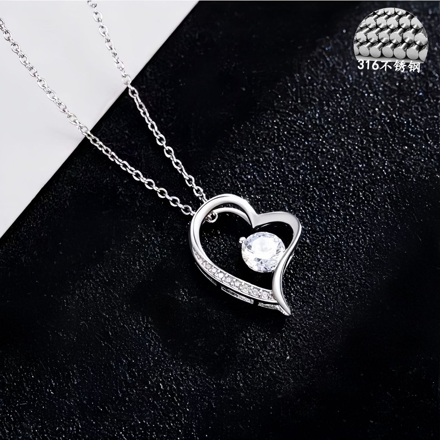 Cross-border Amazon Hot-selling Stainless Steel Heart-shaped Pendant Necklace For Women With Versatile High-end Feel, Colorless Collarbone Necklace Decoration