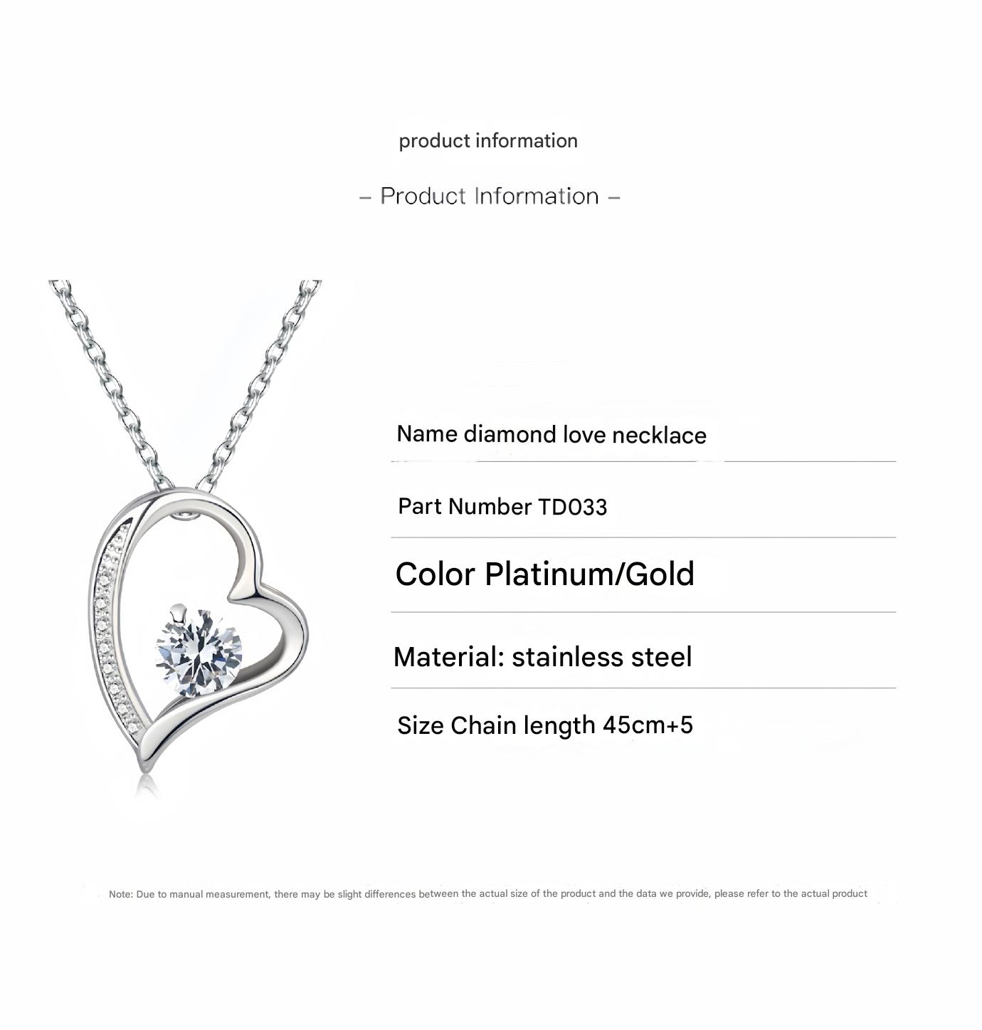 Cross-border Amazon Hot-selling Stainless Steel Heart-shaped Pendant Necklace For Women With Versatile High-end Feel, Colorless Collarbone Necklace Decoration Mood Royal