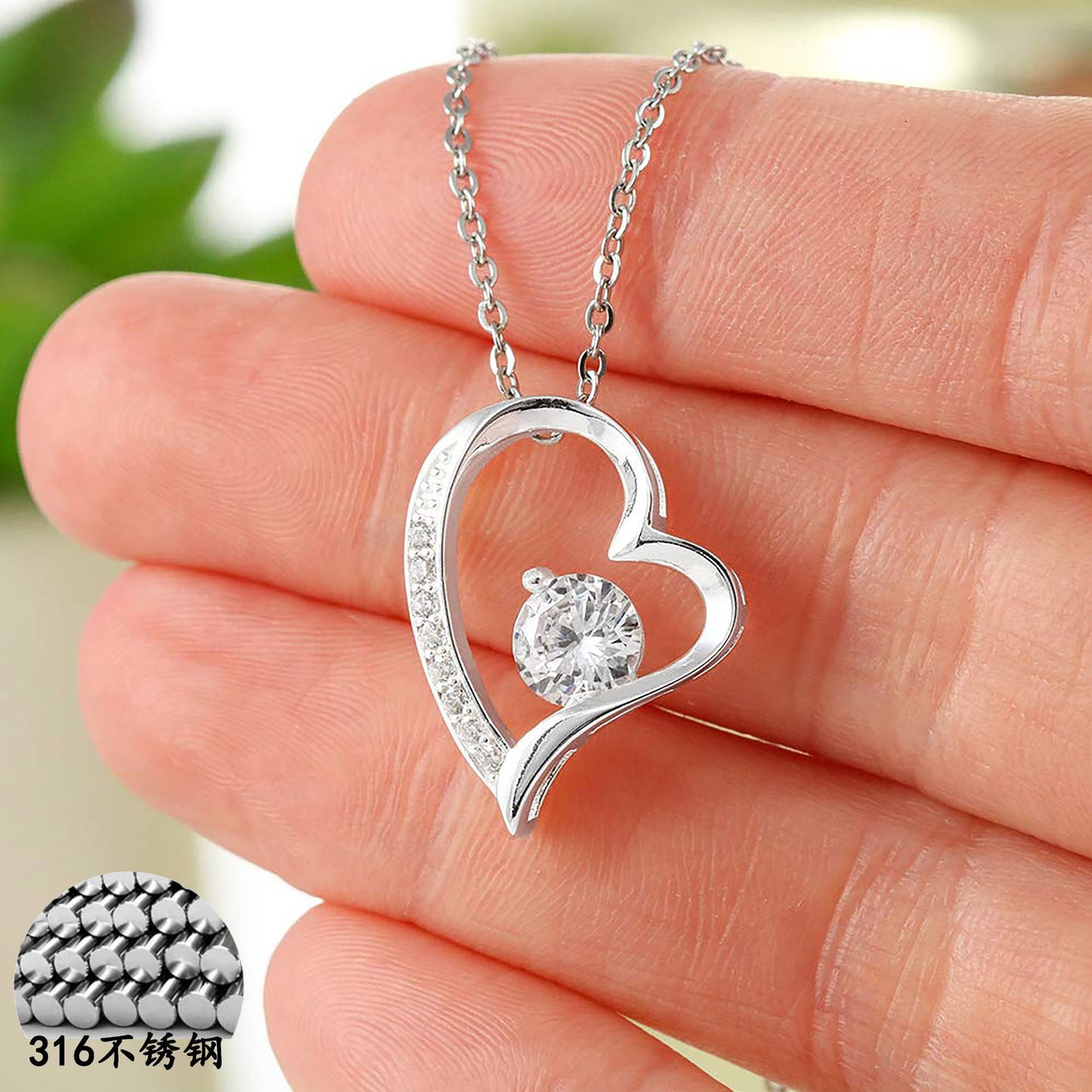 Cross-border Amazon Hot-selling Stainless Steel Heart-shaped Pendant Necklace For Women With Versatile High-end Feel, Colorless Collarbone Necklace Decoration