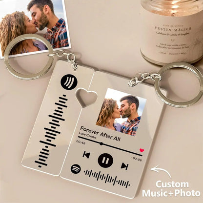 Custom Spotify Keychain with Photo and Song Code, a Personalized Gift for Couples.