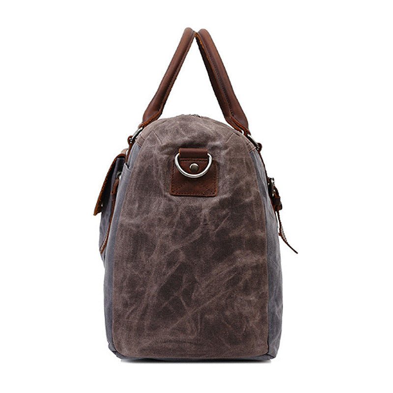 Oil Wax Canvas Travel Bag Water-repellent Casual Crossbody Leather Shoulder Bag Men's Large Capacity Sports Fitness Bag
