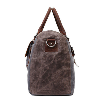 Oil Wax Canvas Travel Bag Water-repellent Casual Crossbody Leather Shoulder Bag Men's Large Capacity Sports Fitness Bag