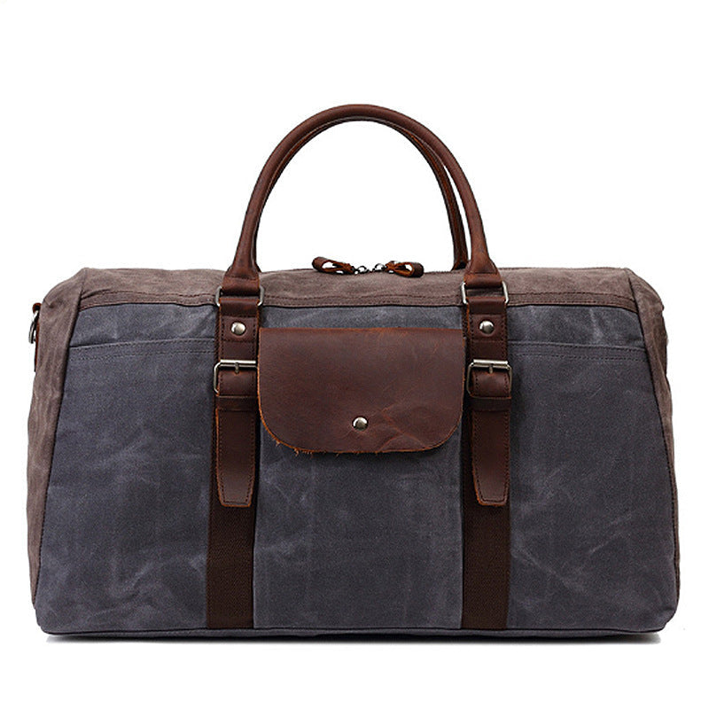 Oil Wax Canvas Travel Bag Water-repellent Casual Crossbody Leather Shoulder Bag Men's Large Capacity Sports Fitness Bag