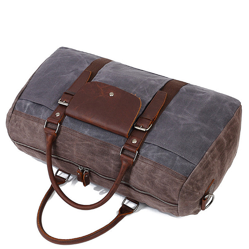 Oil Wax Canvas Travel Bag Water-repellent Casual Crossbody Leather Shoulder Bag Men's Large Capacity Sports Fitness Bag