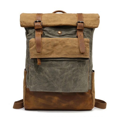 Waxed Canvas Sage & Sand Roll-Top Rucksack
