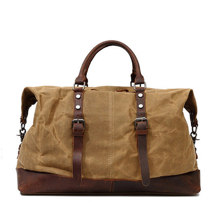 Classic Waxed Canvas Travel Bag European And American Solid Color Outdoor Shoulder Luggage Bag Storage Bag Wear-resistant With Crazy Horse Leather
