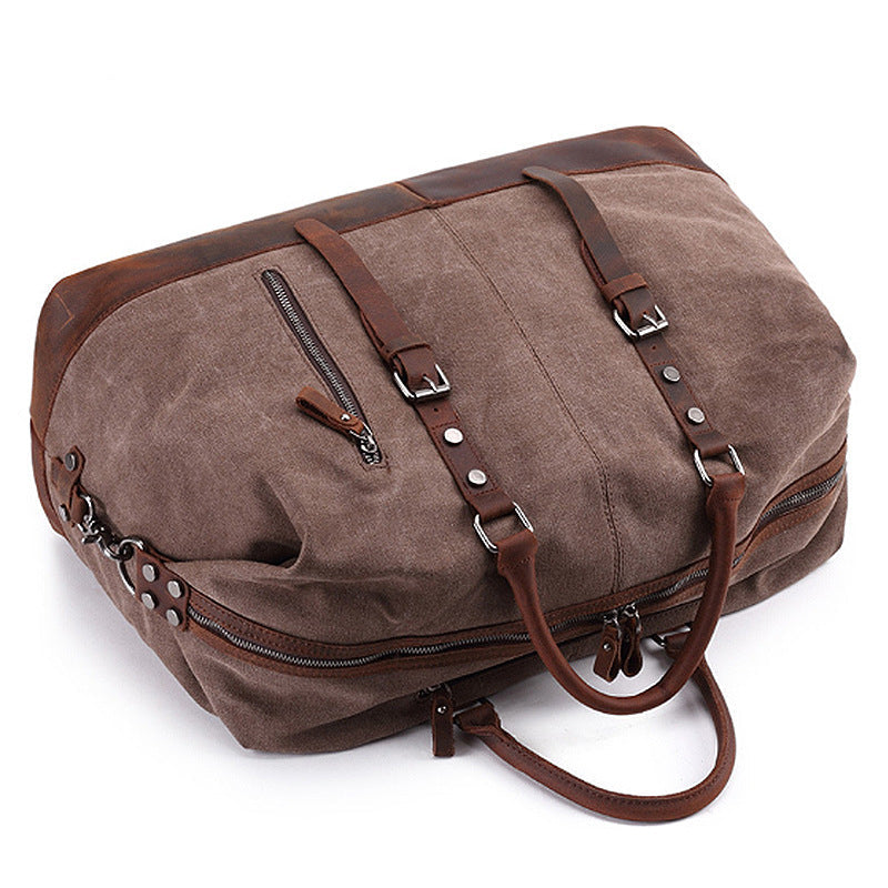  Canvas Travel Bag Crazy Horse Leather Casual Travel Crossbody Bag  