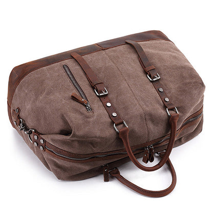  Canvas Travel Bag Crazy Horse Leather Casual Travel Crossbody Bag  
