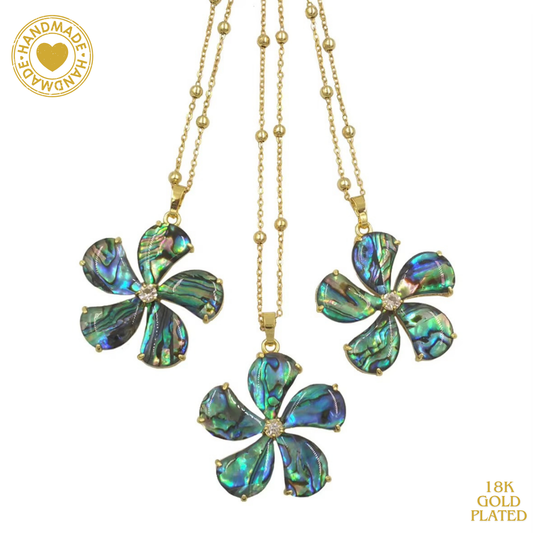 Abalone Shells Pattern Flower 18K Gold Plated Necklace Mood Royal
