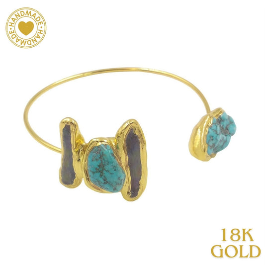 Handmade Turquoise Pearl 18K Gold Plated Bracelet Mood Royal
