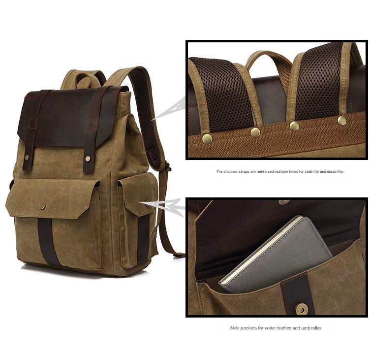 New Outdoor Travel Bag Crazy Horse Leather Casual Backpack Men's Backpack Oil Wax Canvas Bag Cross-border Amazon Explosion Mood Royal