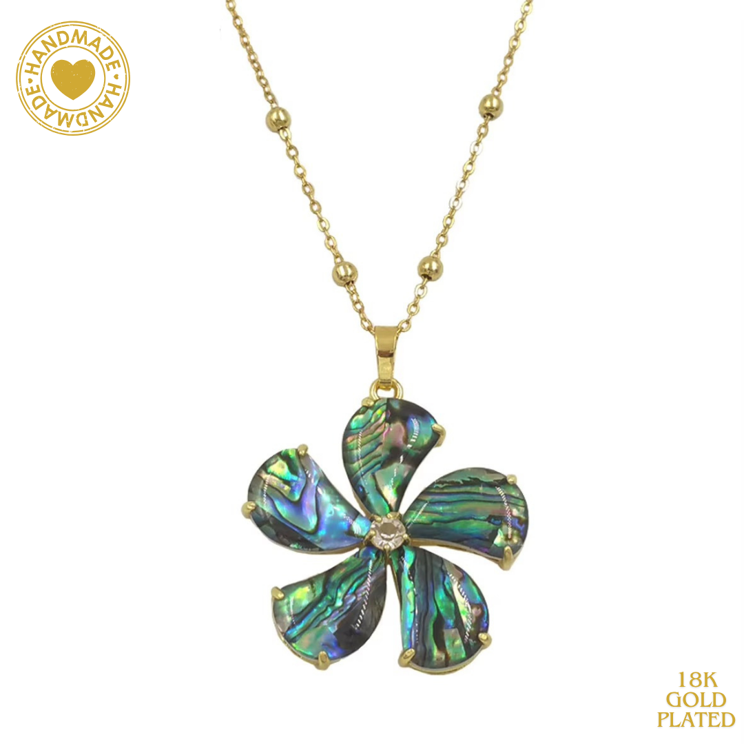 Abalone Shells Pattern Flower 18K Gold Plated Necklace Mood Royal