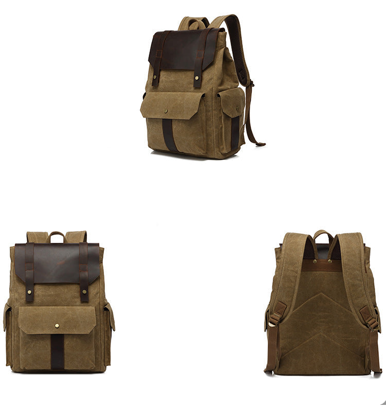 New Outdoor Travel Bag Crazy Horse Leather Casual Backpack Men's Backpack Oil Wax Canvas Bag Cross-border Amazon Explosion Mood Royal