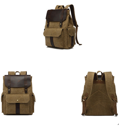 New Outdoor Travel Bag Crazy Horse Leather Casual Backpack Men's Backpack Oil Wax Canvas Bag Cross-border Amazon Explosion Mood Royal