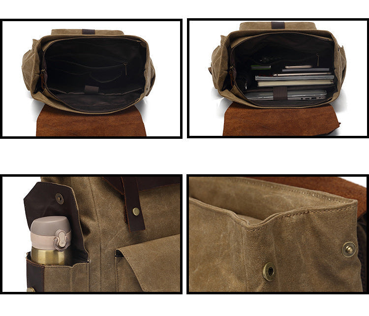 New Outdoor Travel Bag Crazy Horse Leather Casual Backpack Men's Backpack Oil Wax Canvas Bag Cross-border Amazon Explosion Mood Royal