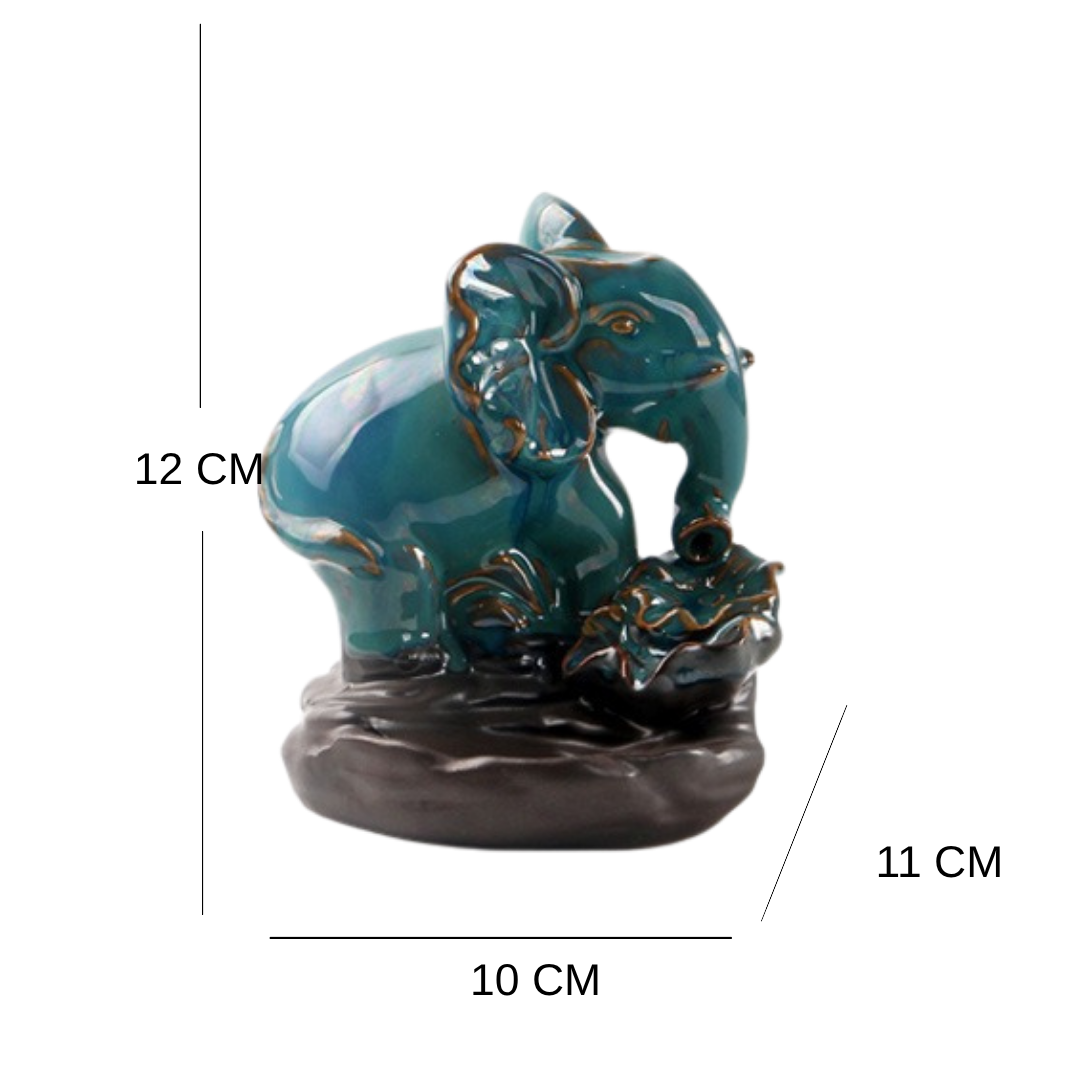 Cross-border Ceramic Elephant Blue Backflow Incense Burner Home Indoor Tea Table Incense Holder Lotus Decoration American Incense Holder Wholesale Mood Royal