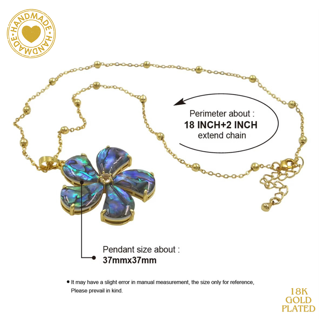 Abalone Shells Pattern Flower 18K Gold Plated Necklace Mood Royal
