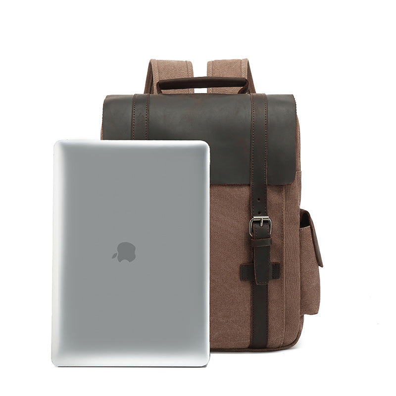 Backpack College Student Travel Backpack Men And Women Outdoor Travel Bag Canvas With Crazy Horse Leather Amazon Hot Style