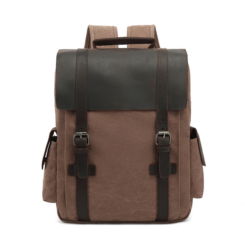 Backpack College Student Travel Backpack Men And Women Outdoor Travel Bag Canvas With Crazy Horse Leather Amazon Hot Style