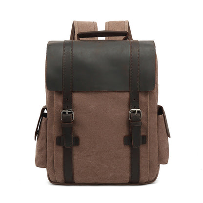 Backpack College Student Travel Backpack Men And Women Outdoor Travel Bag Canvas With Crazy Horse Leather Amazon Hot Style