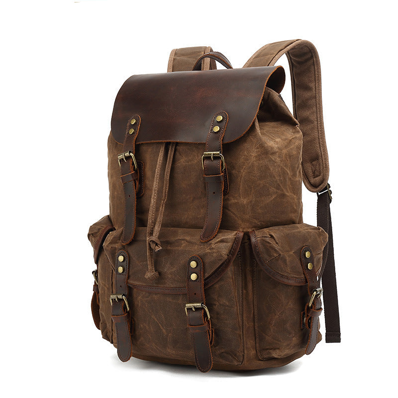 Men's And Women's Backpacks, Retro Backpacks, Computer Travel Bags, Waxed Canvas With Crazy Horse Leather School Bags