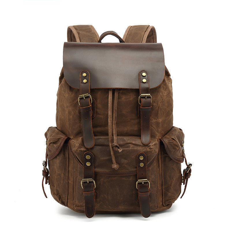 Men's And Women's Backpacks, Retro Backpacks, Computer Travel Bags, Waxed Canvas With Crazy Horse Leather School Bags