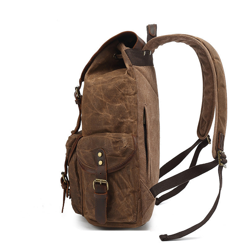 Men's And Women's Backpacks, Retro Backpacks, Computer Travel Bags, Waxed Canvas With Crazy Horse Leather School Bags