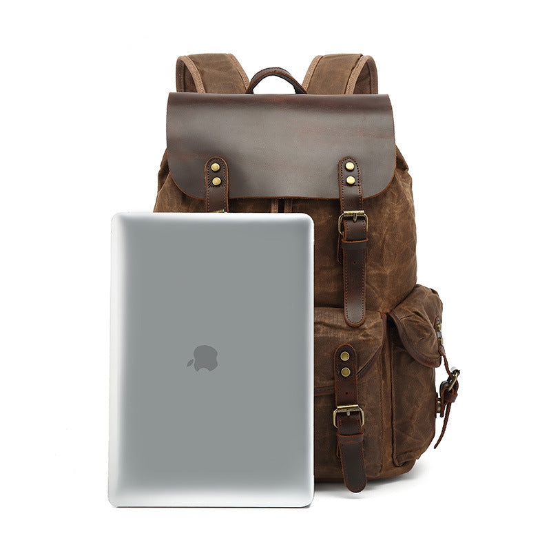 Men's And Women's Backpacks, Retro Backpacks, Computer Travel Bags, Waxed Canvas With Crazy Horse Leather School Bags