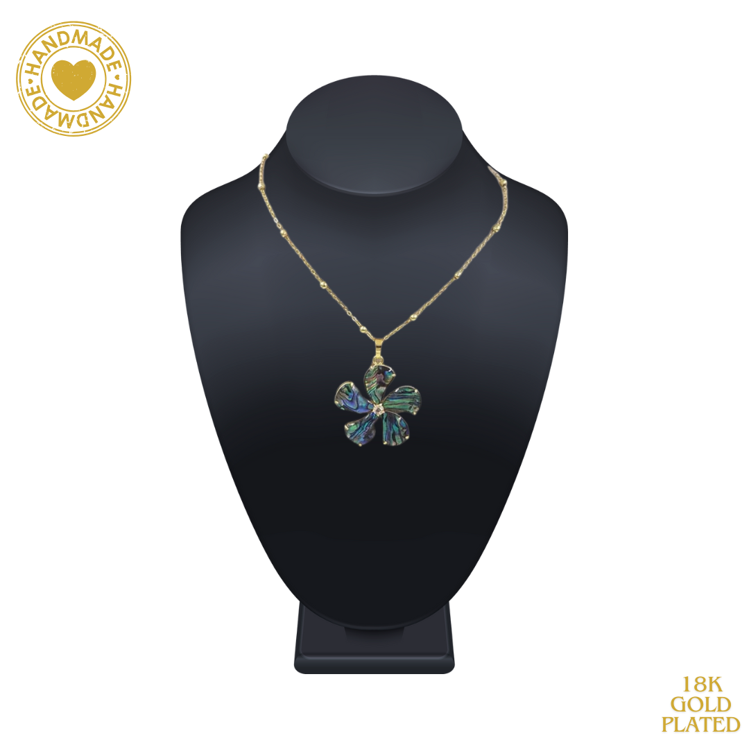 Abalone Shells Pattern Flower 18K Gold Plated Necklace Mood Royal