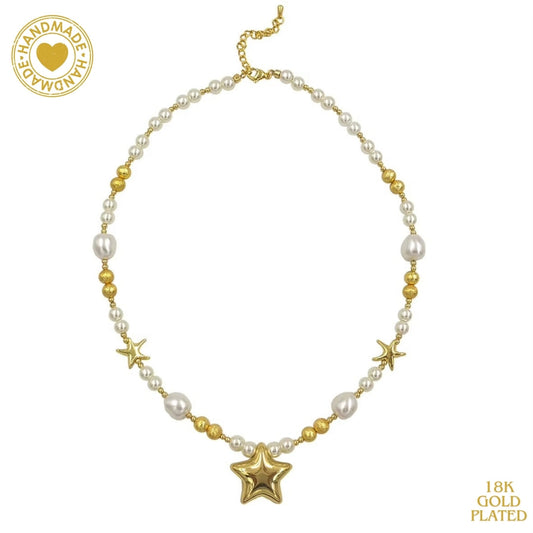 Wt-Jn287 Personalized Seaside Resort Style Starfish Brass Pendant Artificial Pearl Beads Short Women's Necklace Mood Royal