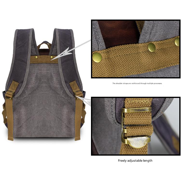 Backpack Male Student Backpack Vintage Travel Bag Waterproof Canvas With Top Layer Leather Computer Travel Bag Customized Mood Royal