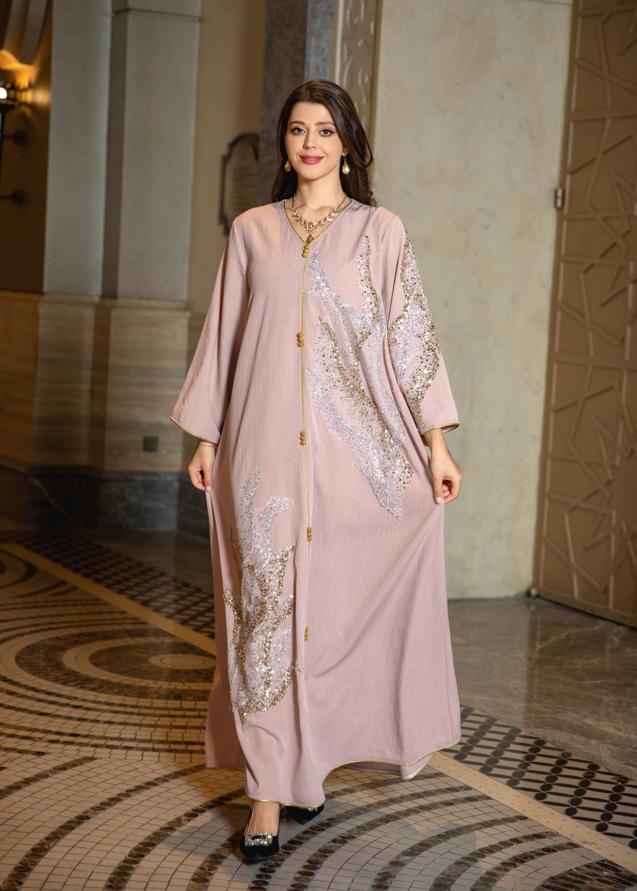 Dubai Abaya Kaftan Knitted Beaded Embroidered Dress Mood Royal