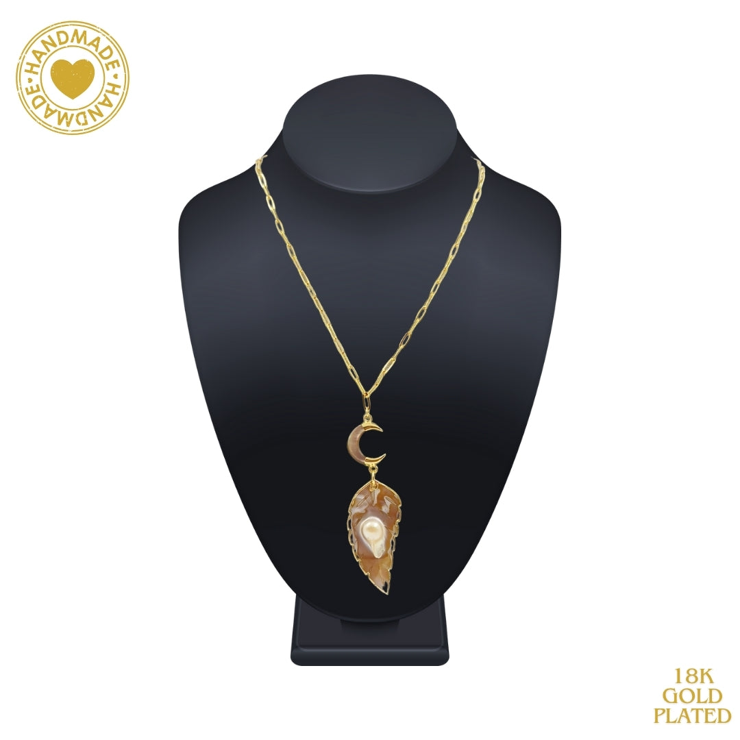 Natural Pearl Shell Leaf Abalone Vintage Necklace Mood Royal