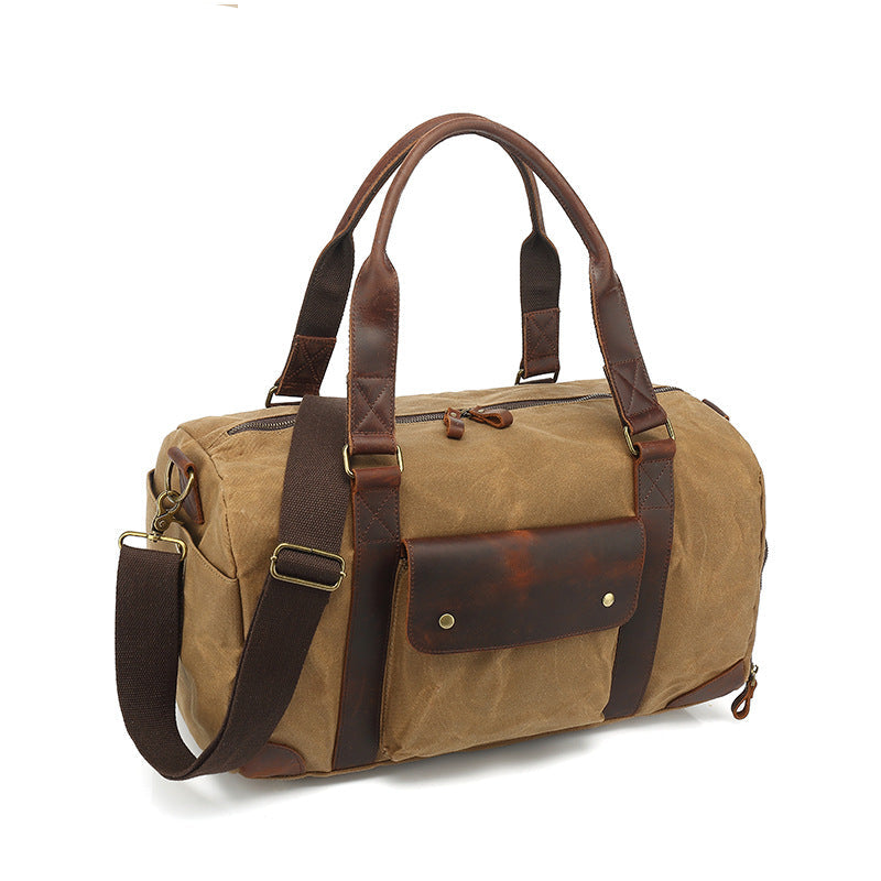 New Wear-resistant Oil Wax Canvas Travel Bag Retro European And American Solid Color Outdoor Shoulder Luggage Bag Storage Bag Wholesale