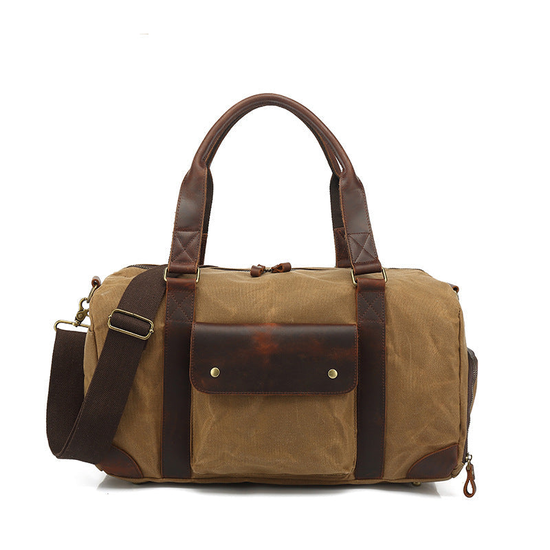 New Wear-resistant Oil Wax Canvas Travel Bag Retro European And American Solid Color Outdoor Shoulder Luggage Bag Storage Bag Wholesale