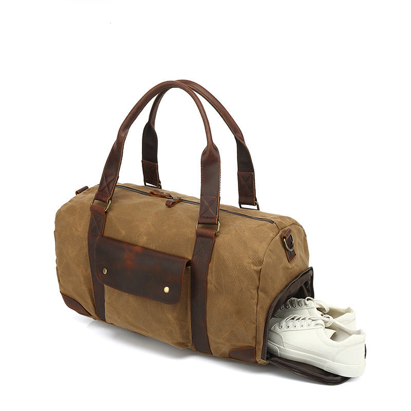 New Wear-resistant Oil Wax Canvas Travel Bag Retro European And American Solid Color Outdoor Shoulder Luggage Bag Storage Bag Wholesale