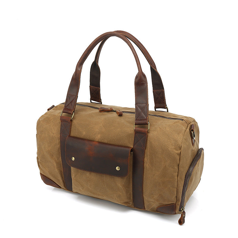 New Wear-resistant Oil Wax Canvas Travel Bag Retro European And American Solid Color Outdoor Shoulder Luggage Bag Storage Bag Wholesale