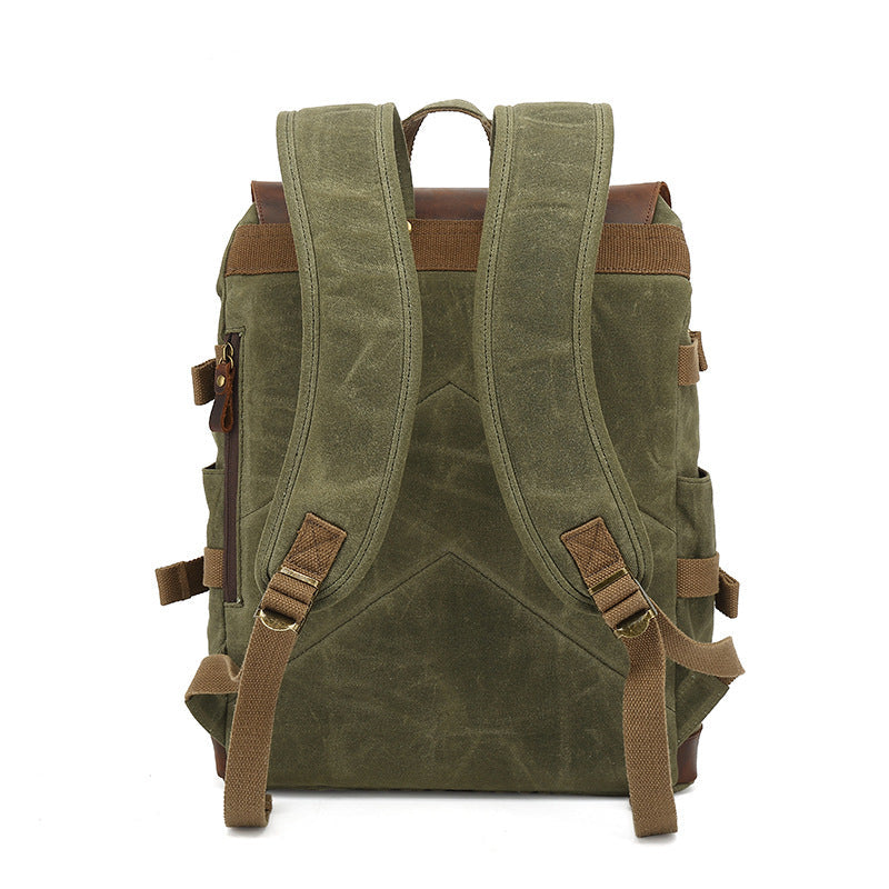 Backpack Male Student Backpack Vintage Travel Bag Waterproof Canvas With Top Layer Leather Computer Travel Bag Customized