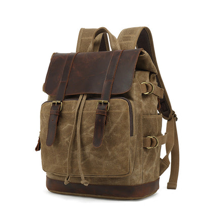 Backpack Male Student Backpack Vintage Travel Bag Waterproof Canvas With Top Layer Leather Computer Travel Bag Customized