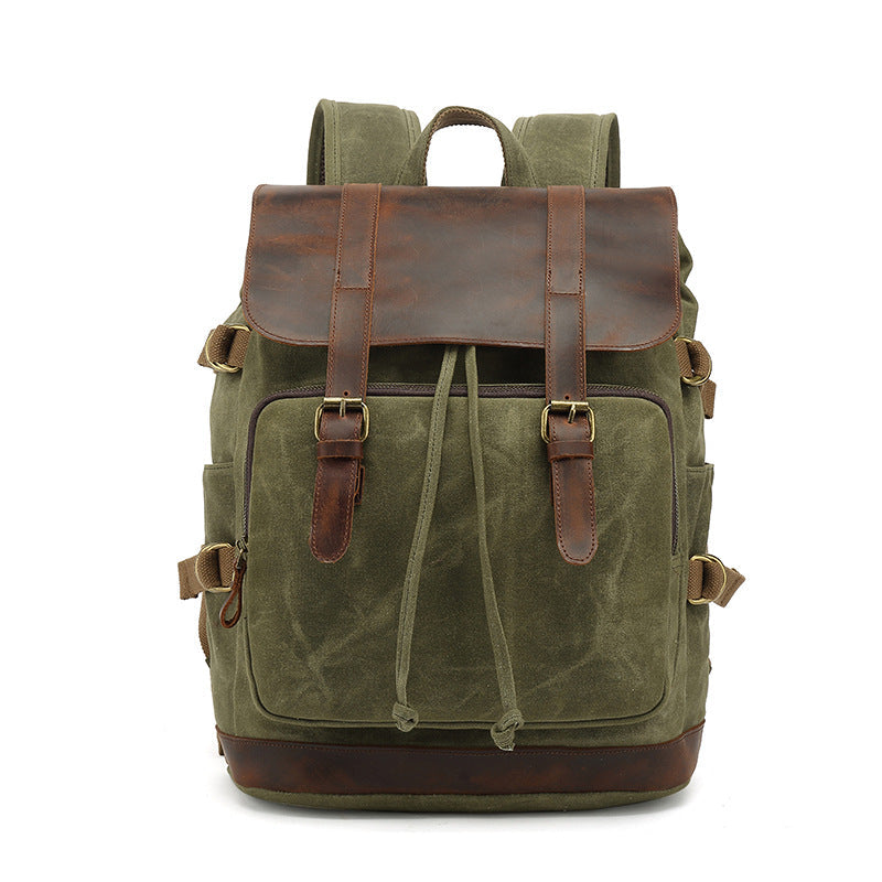 Backpack Male Student Backpack Vintage Travel Bag Waterproof Canvas With Top Layer Leather Computer Travel Bag Customized