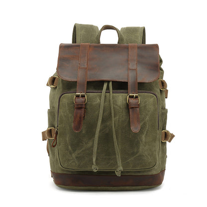 Backpack Male Student Backpack Vintage Travel Bag Waterproof Canvas With Top Layer Leather Computer Travel Bag Customized