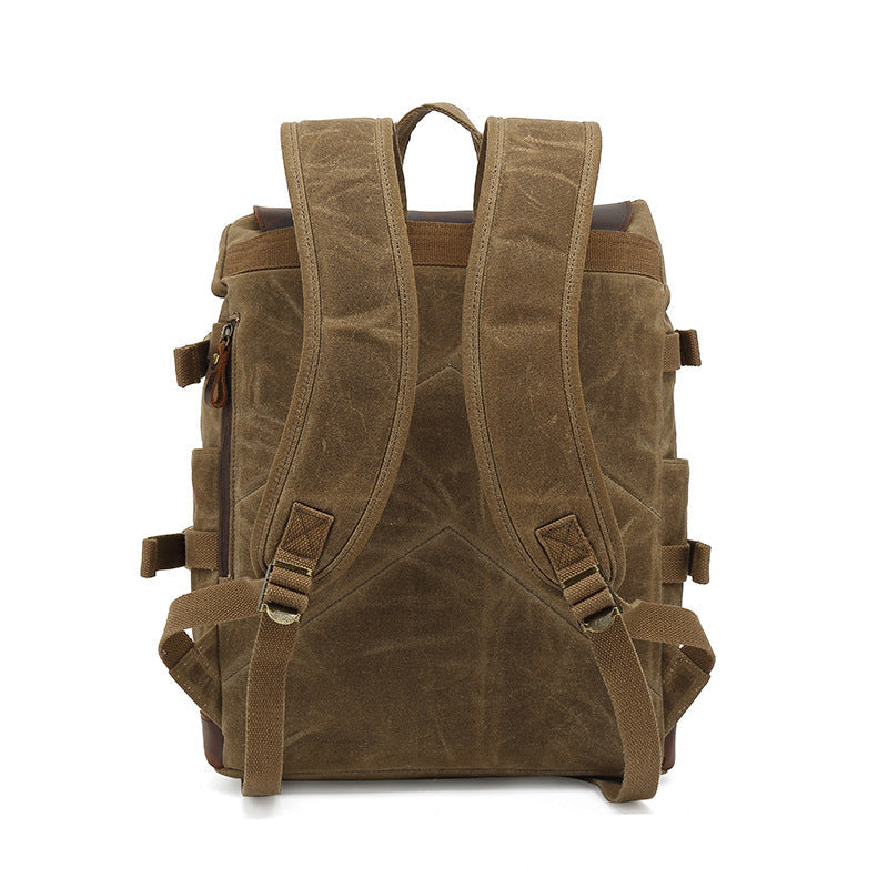 Backpack Male Student Backpack Vintage Travel Bag Waterproof Canvas With Top Layer Leather Computer Travel Bag Customized