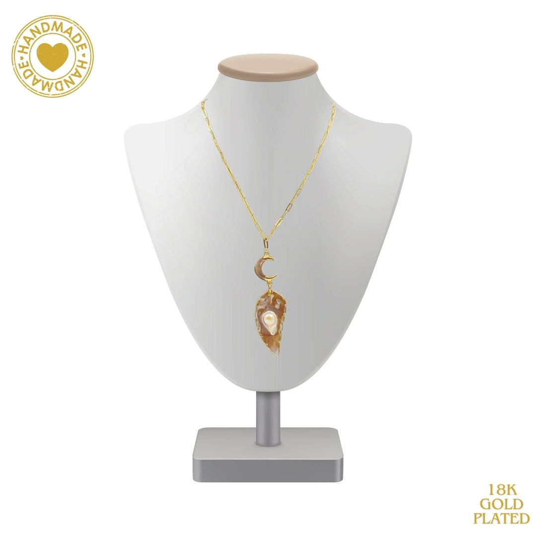 Natural Pearl Shell Leaf Abalone Vintage Necklace Mood Royal