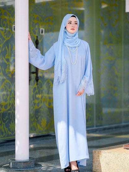 Lace Embroidery Sleeve Plain Abaya with Scarf My Store