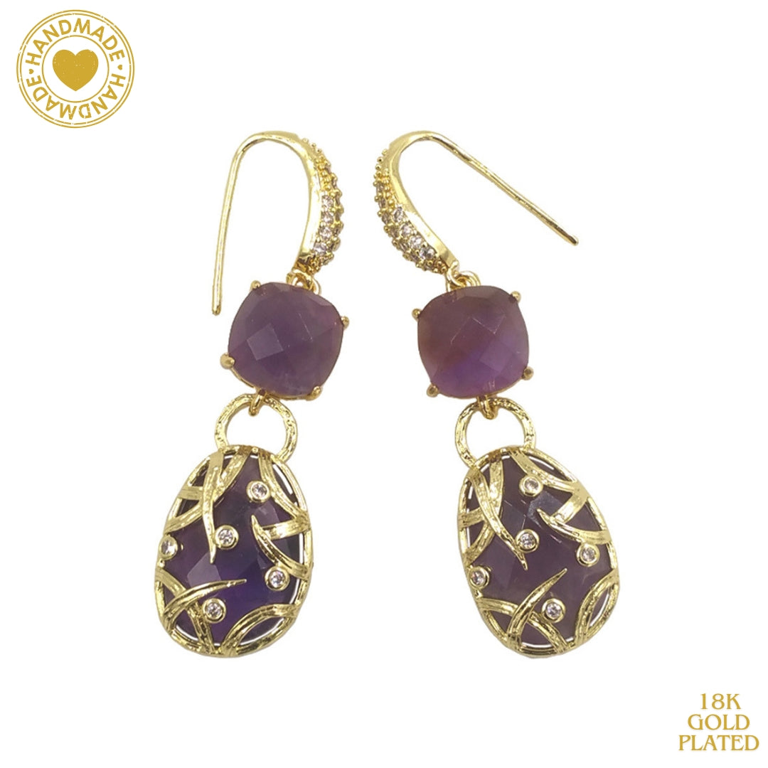 Natural Stone Zirconium 18K Gold Plated Earrings Mood Royal