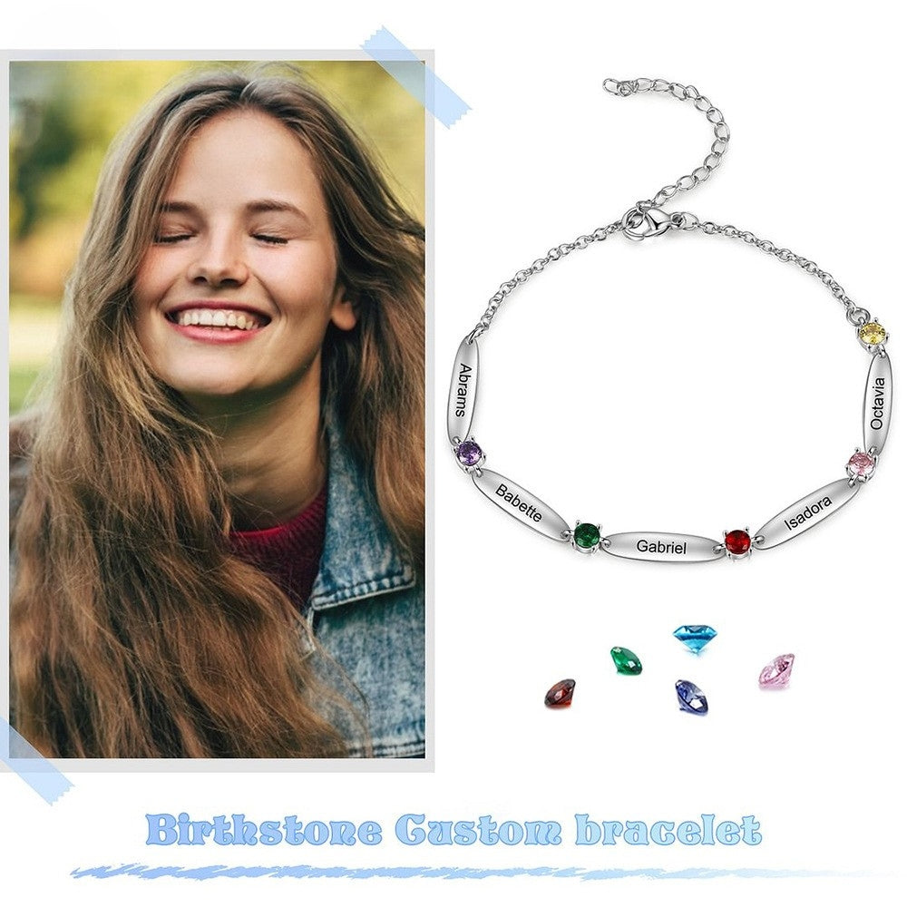 12-color Birthstone Oval Piece Bracelet With Engraving Diy Family Name Mother&#039;s Day Gift Bracelet Mood Royal