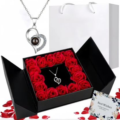 Cross Border Hot Sale 100 Languages Love Pendant Nis Fashion Women's Clavicle Chain High Sense Heart Shaped Projection Necklace Mood Royal