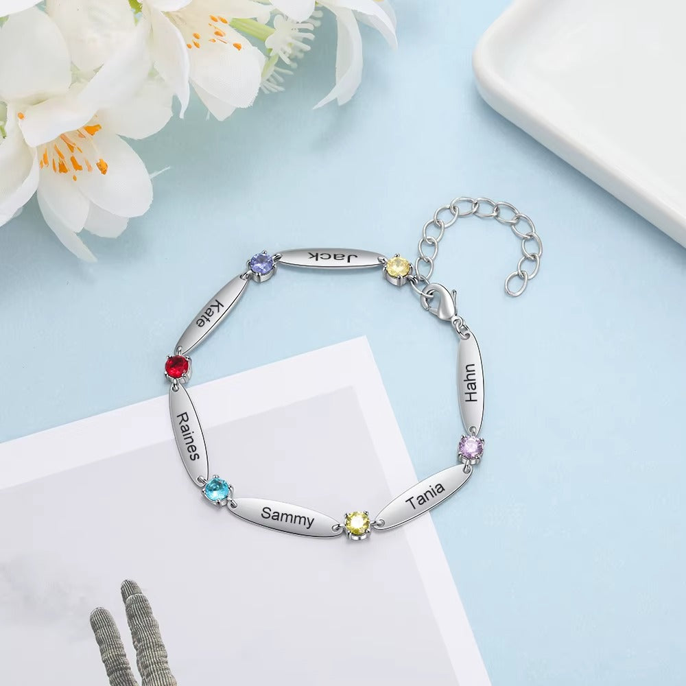 12-color Birthstone Oval Piece Bracelet With Engraving Diy Family Name Mother&#039;s Day Gift Bracelet Mood Royal