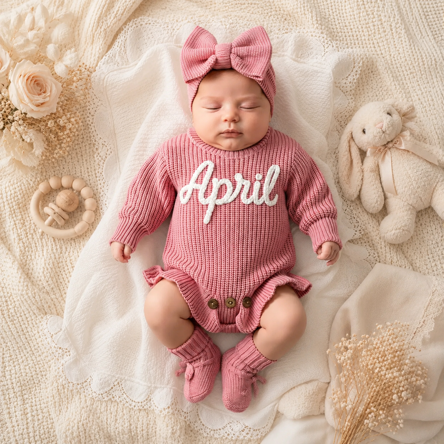 Embroidered Name Baby Romper Set